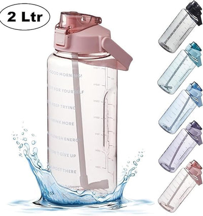 2000ML Large Capacity Motivational Water Bottle with Straw & Flip-Top Lid – Leakproof BPA-Free Sports Gym Bottle