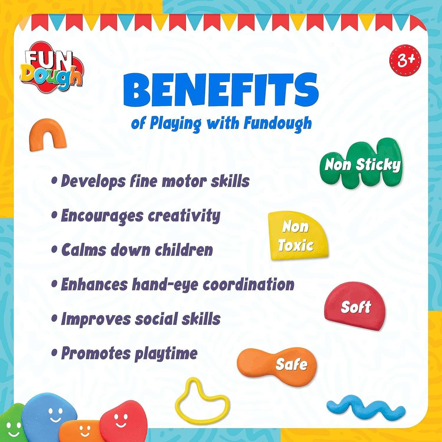 Funskool Fundough Fun Pack, 12 tubs of Dough, 50gms Each, Toys for Kids, Shaping, Sculpting, 3 Years and Above, Multicolour