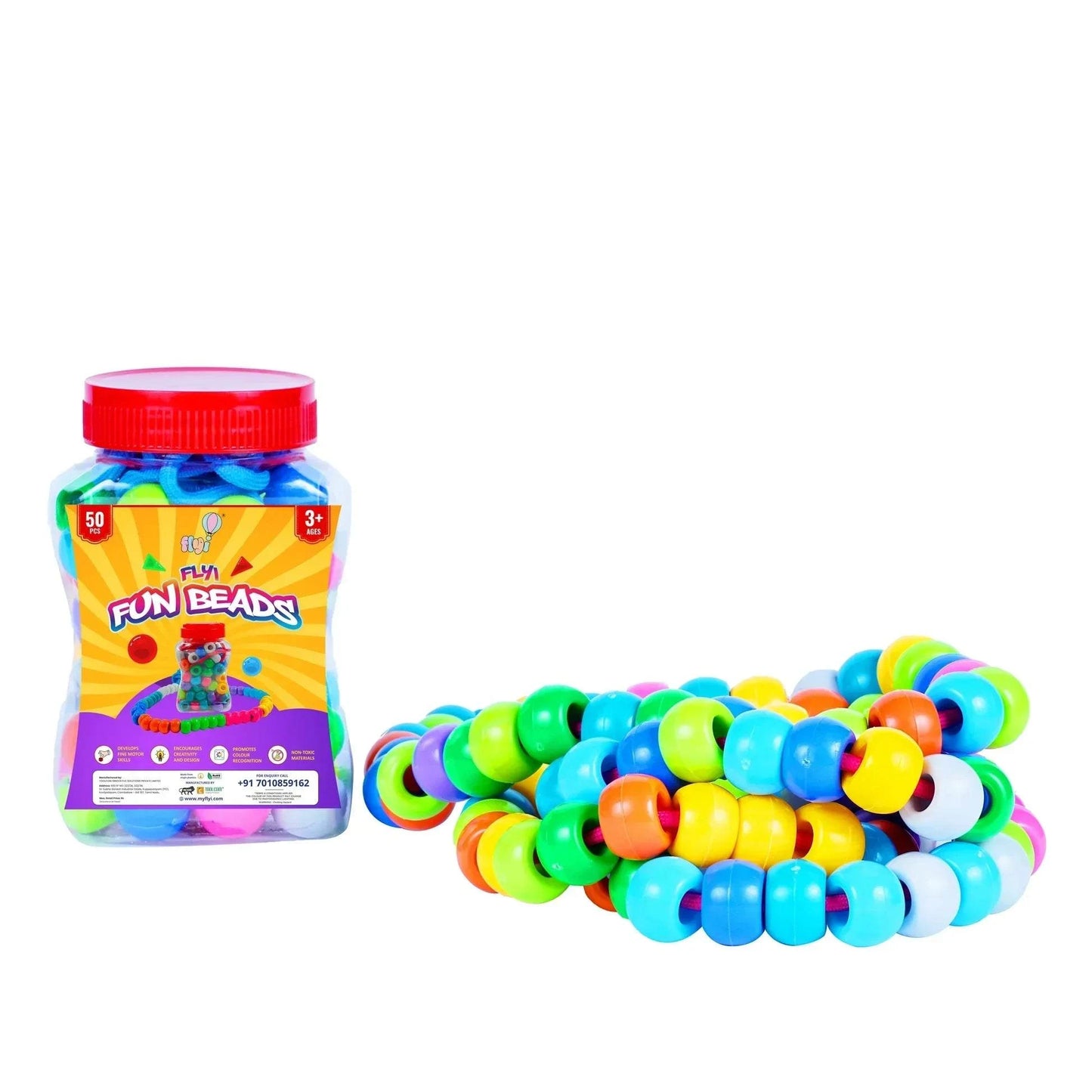 Colorful fun beads toy set for kids with 100 lacing beads for creative play and early learning