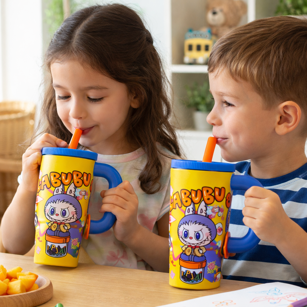 Kids Labubu Cartoon Sipper Cup with Handle & Straw