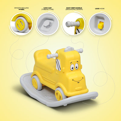 Happy Bear 3-in-1 Rock and Roll Ride-On | Push Car for 1 – 5 Years | Rocking Horse for Toddlers | Balance Board | Safe, Sturdy & Fun Indoor Toy - Yellow