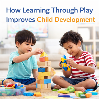 Children learning through play with educational toys to support child development