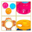 Colorful toy set with balls and lion-shaped object on a white background
