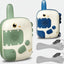 Two toy walkie-talkies with animal designs and accessories on a white background