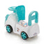 Children's toy car with a teddy bear inside on a white background
