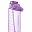 Purple water bottle with a straw on a white background