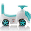 Children's balance bike with turquoise accents on a white background