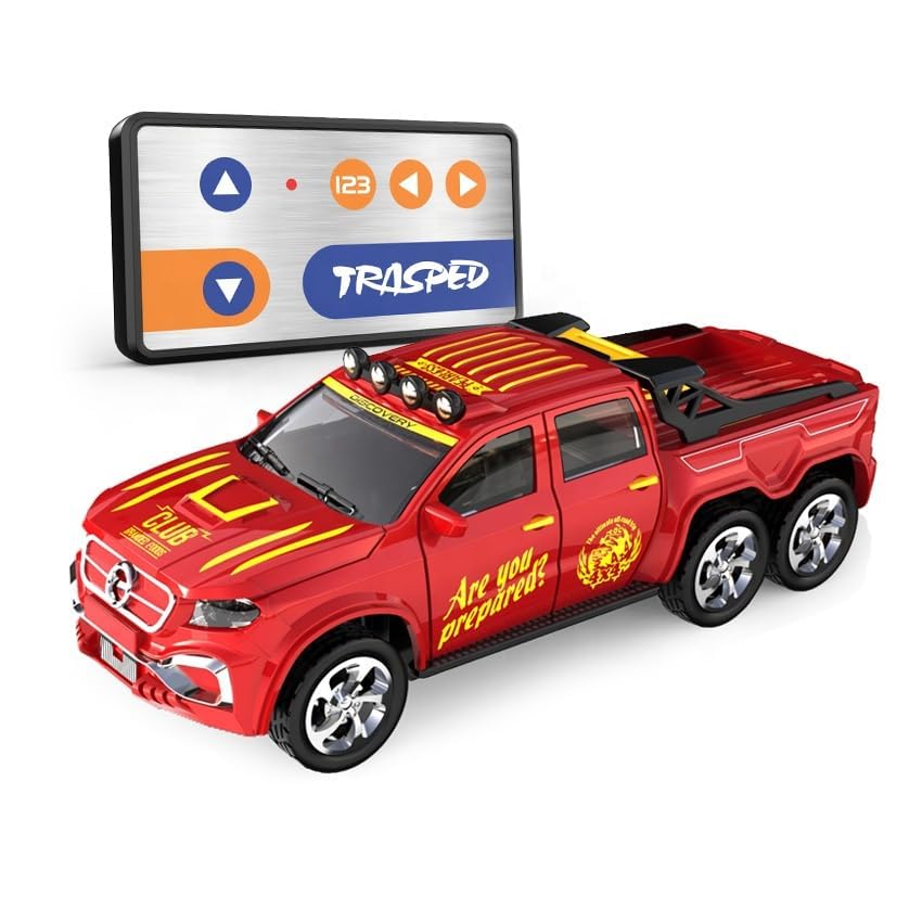 Mini Alloy Off-Road RC Car for Kids 6+ 1:64 Scale Remote Control Car Toys Strip Lights, 2.4Ghz, USB Rechargeable (Off Truck -Red)