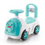 Children's push toy with teal and white design on a white background
