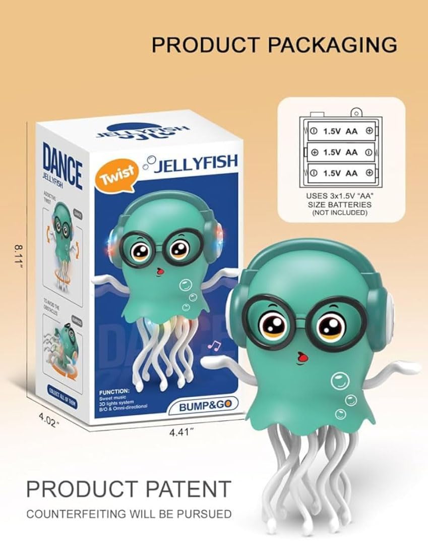 Dancing Jellyfish Toy with LED Lights, Musical Octopus for Kids, 360° Rotating Tentacles, Interactive Dancing Jelly Fish Toy, Random Colour