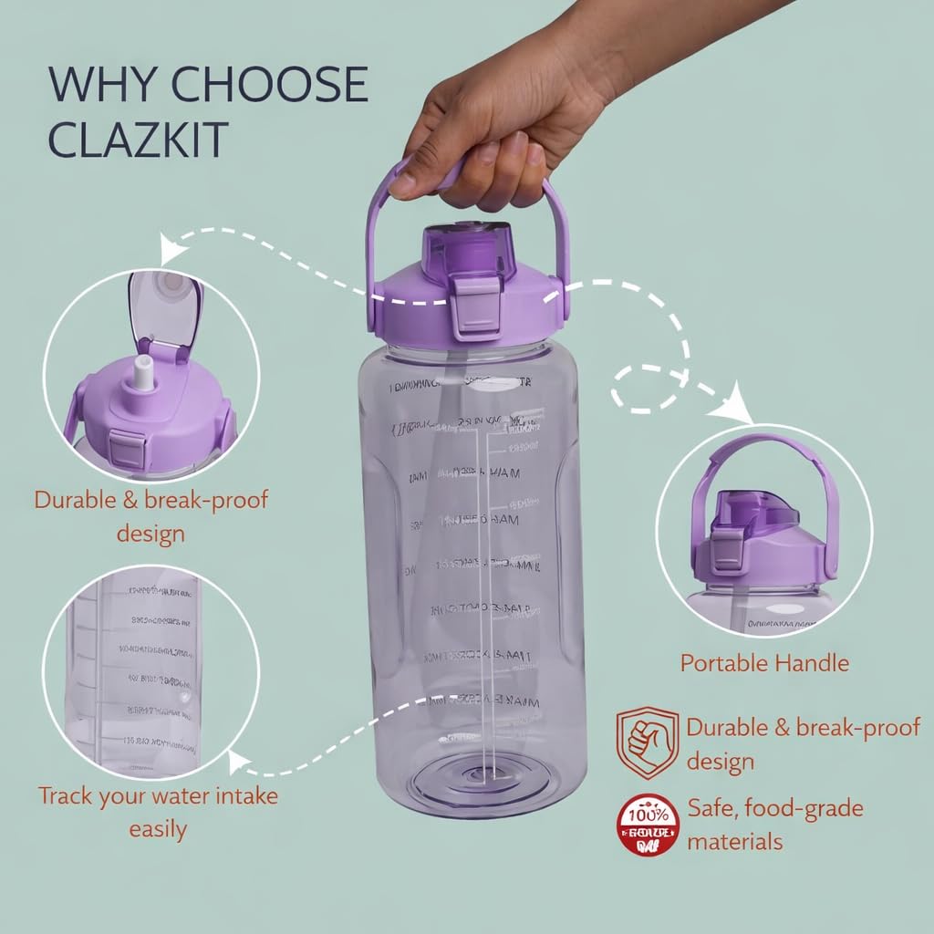 2000ML Large Capacity Motivational Water Bottle with Straw & Flip-Top Lid – Leakproof BPA-Free Sports Gym Bottle