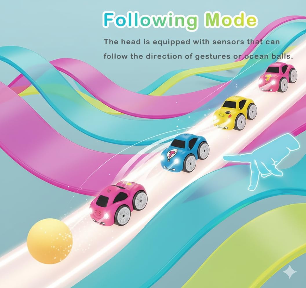 Mini RC Intelligent Sensor Stunt Car Toy for Kids 3-12 | 4 Smart Modes: Follow Object, Chase, and Follow Track, Rechargeable Cartoon Car with Music & Bright LED Light |Birthday Gift for Kid