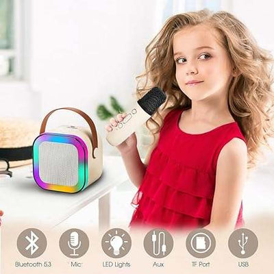 Wireless Karaoke Microphone with Bluetooth Speaker, Magic Voice Changer Mic with 5 Sound Effects, RGB Light, Rechargeable Kids & Adults Singing Toy (Multicolor)