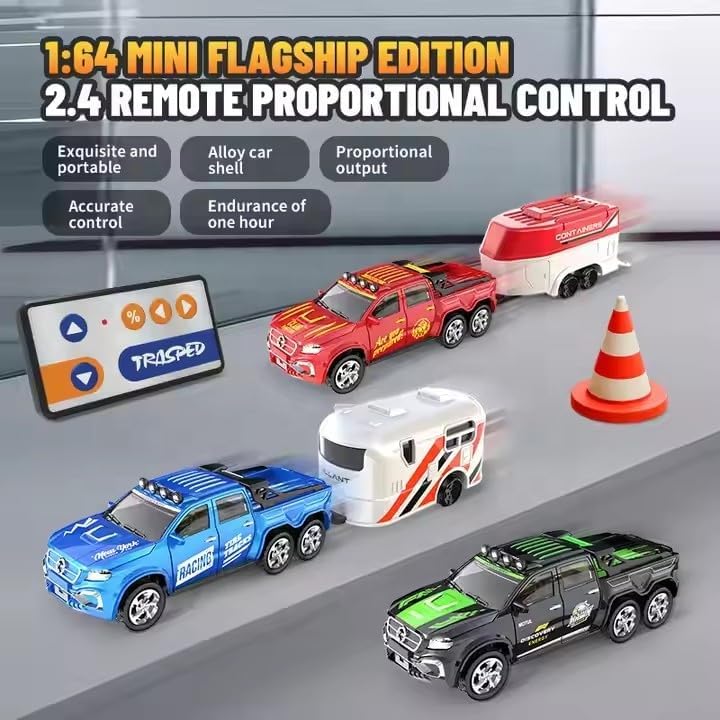 Mini Alloy Off-Road RC Car for Kids 6+ 1:64 Scale Remote Control Car Toys Strip Lights, 2.4Ghz, USB Rechargeable (Off Truck -Red)