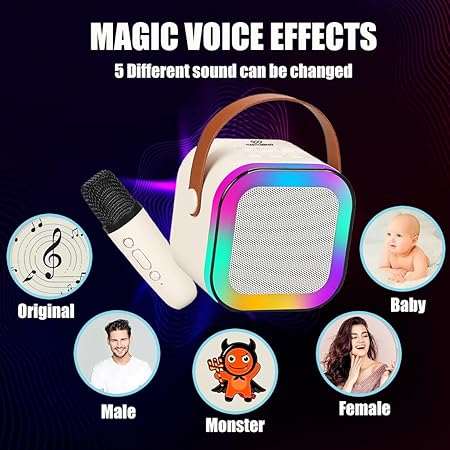 Wireless Karaoke Microphone with Bluetooth Speaker, Magic Voice Changer Mic with 5 Sound Effects, RGB Light, Rechargeable Kids & Adults Singing Toy (Multicolor)