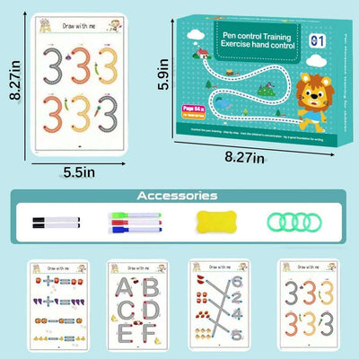 Magical Tracing Workbook with 64 reusable pages for alphabet and number writing practice for preschool kids