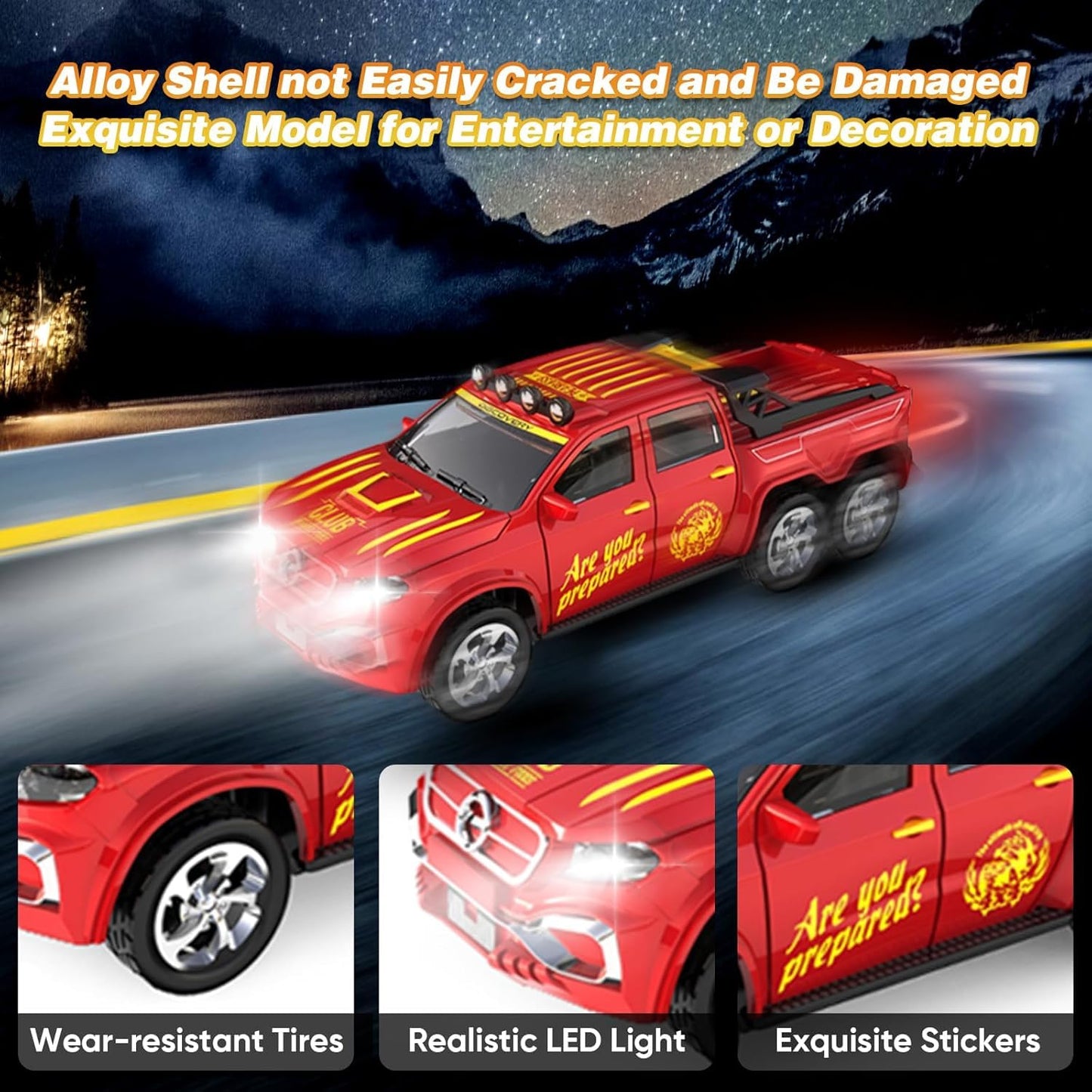 Mini Alloy Off-Road RC Car for Kids 6+ 1:64 Scale Remote Control Car Toys Strip Lights, 2.4Ghz, USB Rechargeable (Off Truck -Red)