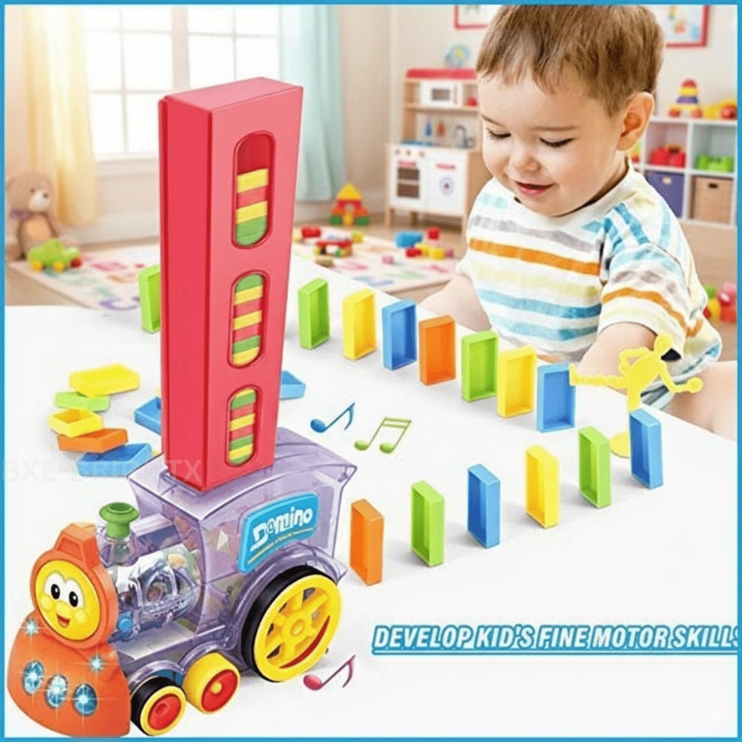 Automatic Domino Train with Sound & Light - Fun Building Blocks Set for Kids  Engaging Stacking Game & Toy Train for Boys & Girls  Educational Preschooler Toy & Birthday Gift 40 pcs
