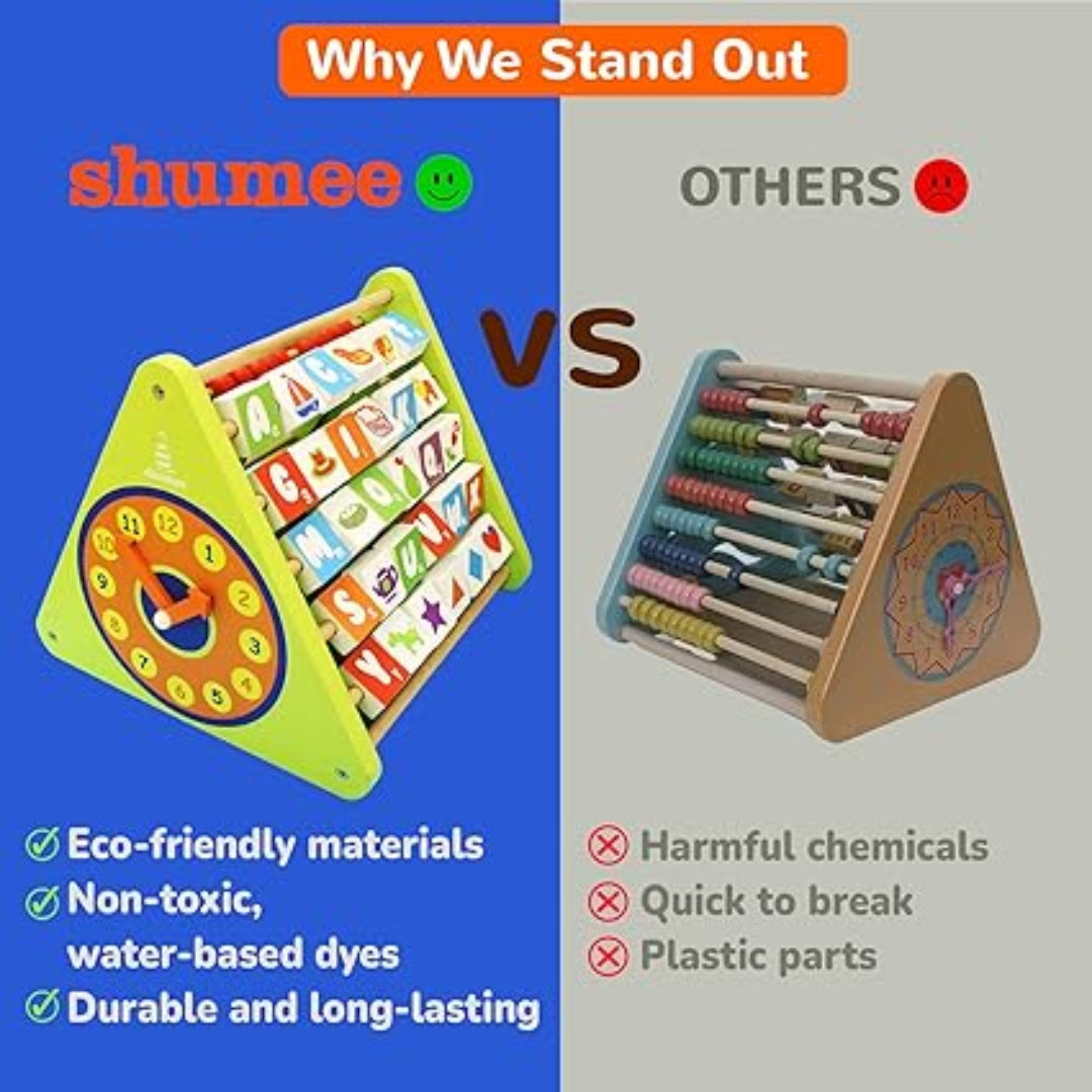 Comparison of shumee educational toy with other toys highlighting eco-friendly materials and benefits.