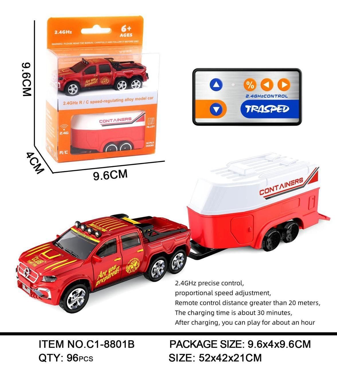 Mini Alloy Off-Road RC Car for Kids 6+ 1:64 Scale Remote Control Car Toys Strip Lights, 2.4Ghz, USB Rechargeable (Off Truck -Red)