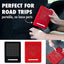 Red and black grating devices with text 'Perfect for Road Trips' and 'portable, no loose parts'.