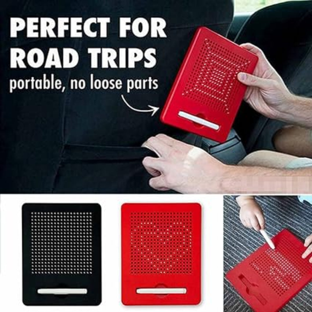 Red and black grating devices with text 'Perfect for Road Trips' and 'portable, no loose parts'.