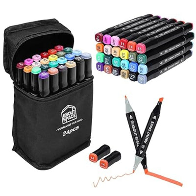 Set of About Face 24-piece markers with a carrying case on a white background