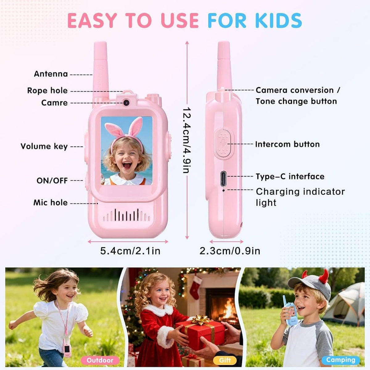 Toy Video Calling Phone | Video Walkie Talkie Toy with Front Camera & Loud Speaker | One-Button Easy Operation Communication Device | Rechargeable Toy Phones for Adventure Play