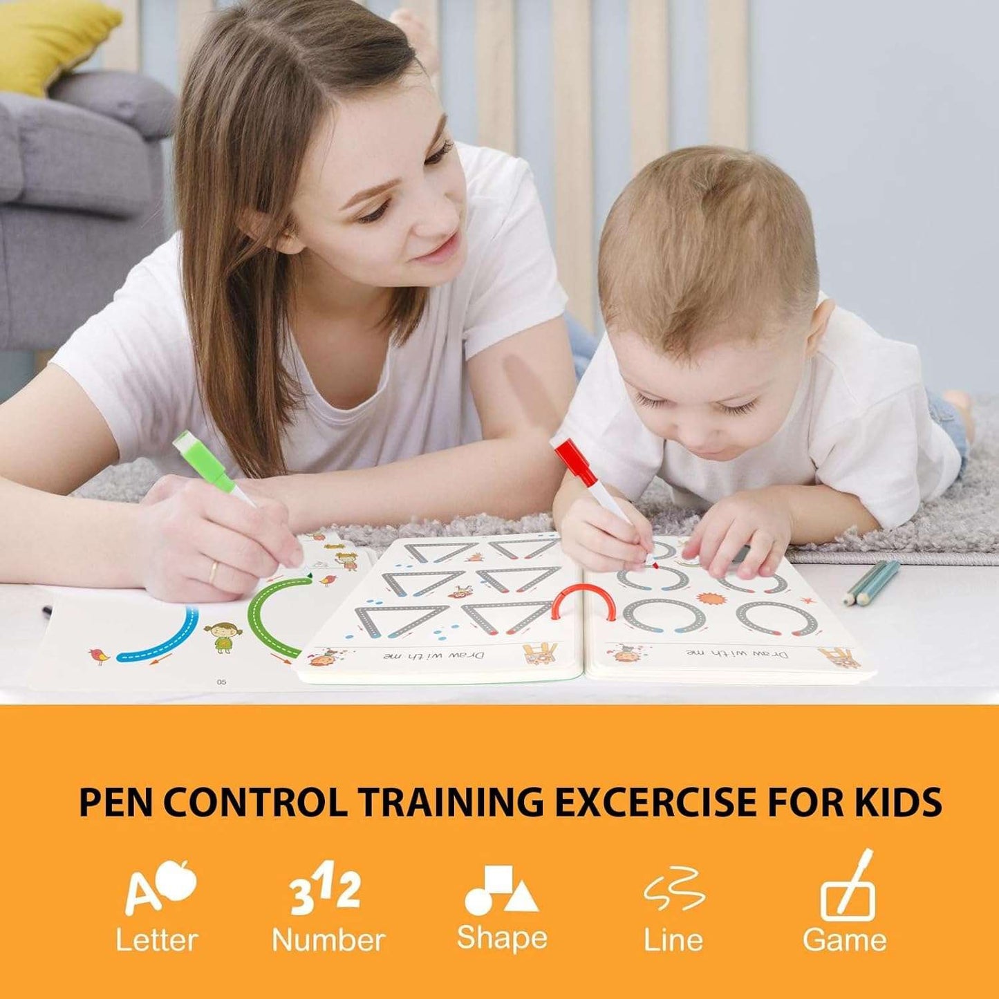 Magical Tracing Workbook Set 64 Pages Alphabet & Number Writing Practice Book for Kids Reusable Handwriting Pen Control Training for Preschool Learning