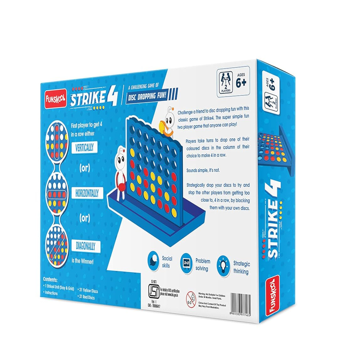 Funskool Strike 4, Classic Disc Dropping Game, Strategy Game, Board Game for Kids, Adults, Families, Educational, 2 Players, Family Fun, Activity Toy for Childrens, Gift Set for Kid, Ages 6+ Years