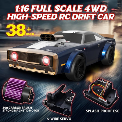 Rc Drift Cars for Adults, 1/16 Remote Control Car, 35Km/h High Speed Fast RC Car for Adults, 2.4GHz with 7 Modes LED Lights Racing RC Drifting Car, Multicolor