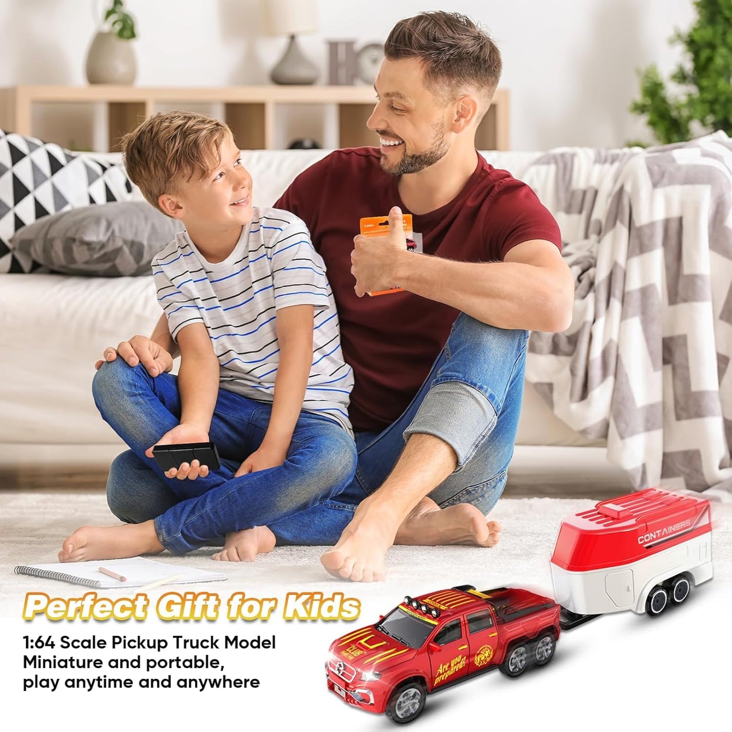 Mini Alloy Off-Road RC Car for Kids 6+ 1:64 Scale Remote Control Car Toys Strip Lights, 2.4Ghz, USB Rechargeable (Off Truck -Red)
