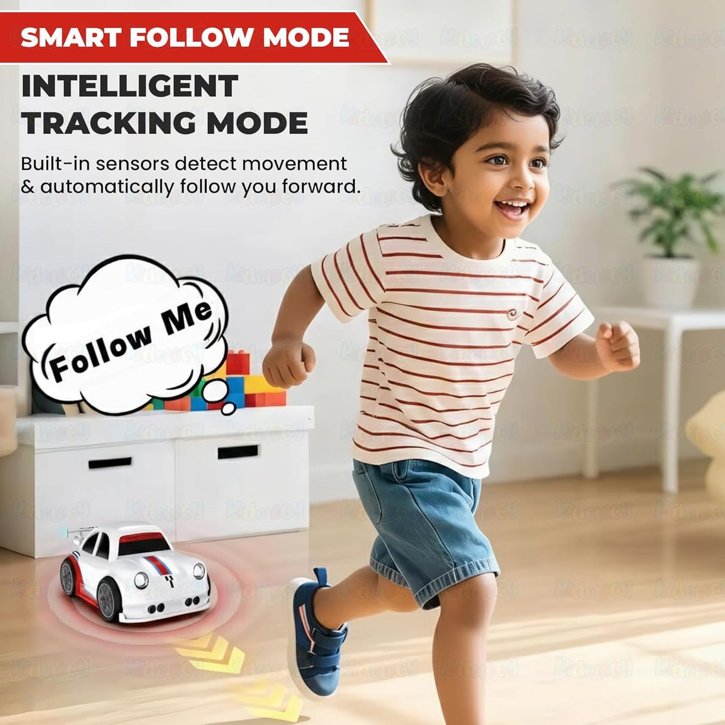 Skool Box Drifting RC Car for Kids | 2.4GHz Remote Control Racing Car with LED Lights Sound Effects | 360° Spins Follow and Escape Modes Sensor Control Auto Demo Toy Vehicle for Boys & Girls