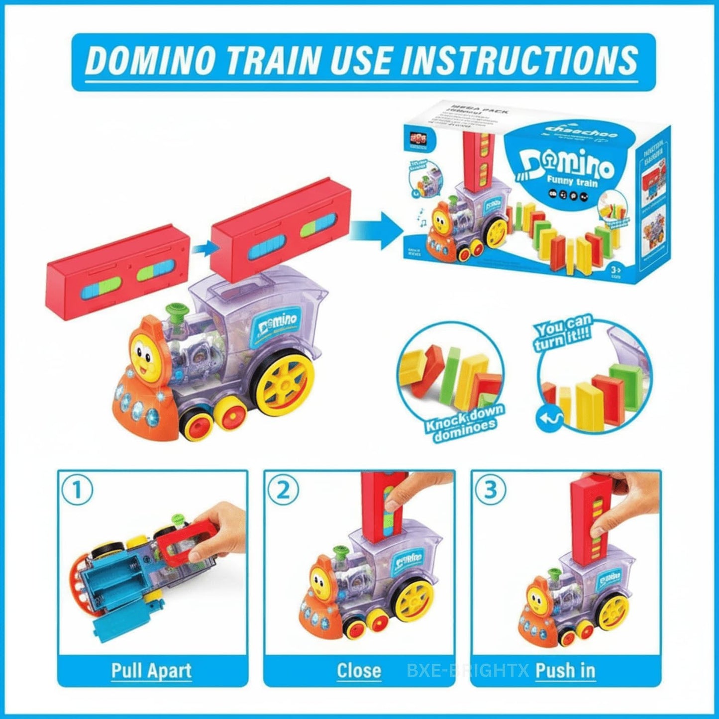 Automatic Domino Train with Sound & Light - Fun Building Blocks Set for Kids  Engaging Stacking Game & Toy Train for Boys & Girls  Educational Preschooler Toy & Birthday Gift 40 pcs
