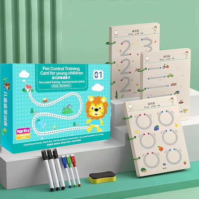 Magical Tracing Workbook Set 64 Pages Alphabet & Number Writing Practice Book for Kids Reusable Handwriting Pen Control Training for Preschool Learning