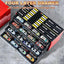 Four-layer drawer organizer with toy cars and tools on a gray surface