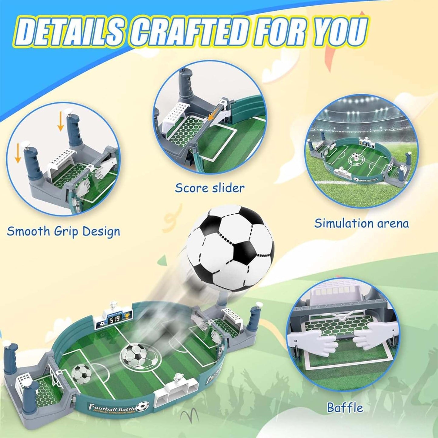 Kidology Mini Football Tabletop Game Set, Soccer Pinball Game for All Ages Indoor Portable Table Top Desktop Sport Board Games for Kids, Adults - Gifts for Boys, & Men, Multicolour