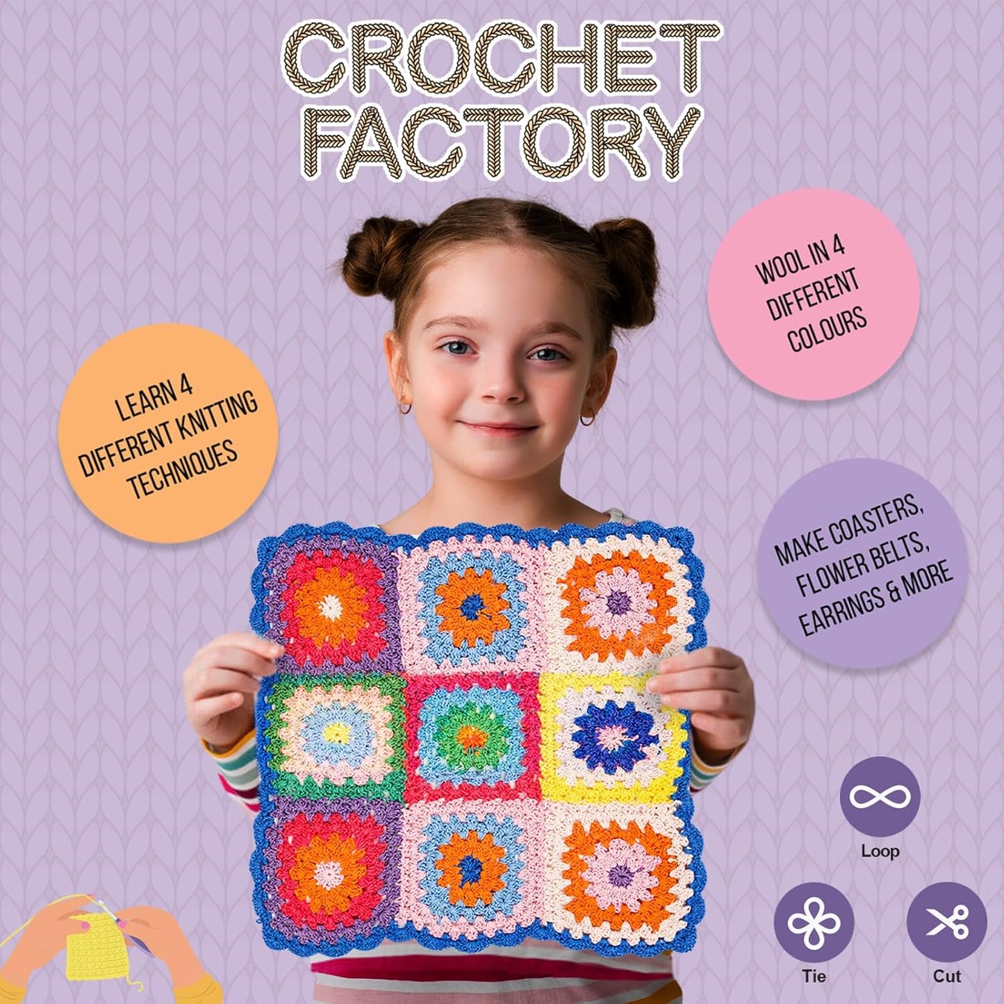 Handycrafts Funskool Crochet Factory, DIY Kit, Art and Craft Set for Kids, Creativity, Learning, Engaging Fun Activity for Childrens, Multicolour, Gift Set for Kids, Age 6+ Years