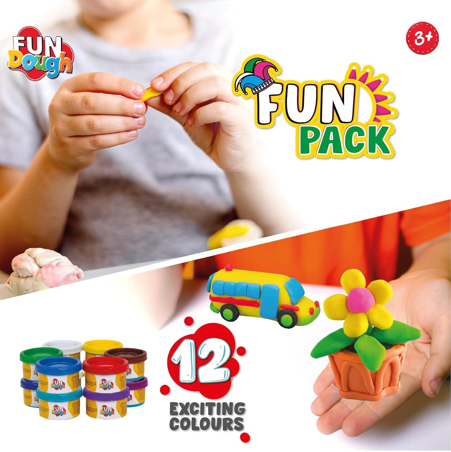 Funskool Fundough Fun Pack, 12 tubs of Dough, 50gms Each, Toys for Kids, Shaping, Sculpting, 3 Years and Above, Multicolour