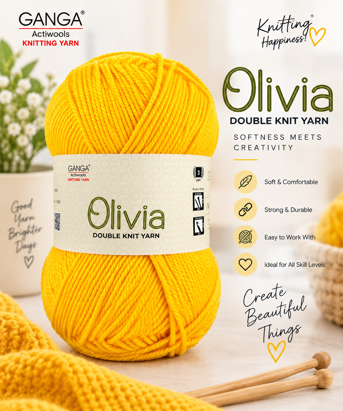 GANGA Olivia Double Knit Yarn | Premium Knitting Yarn