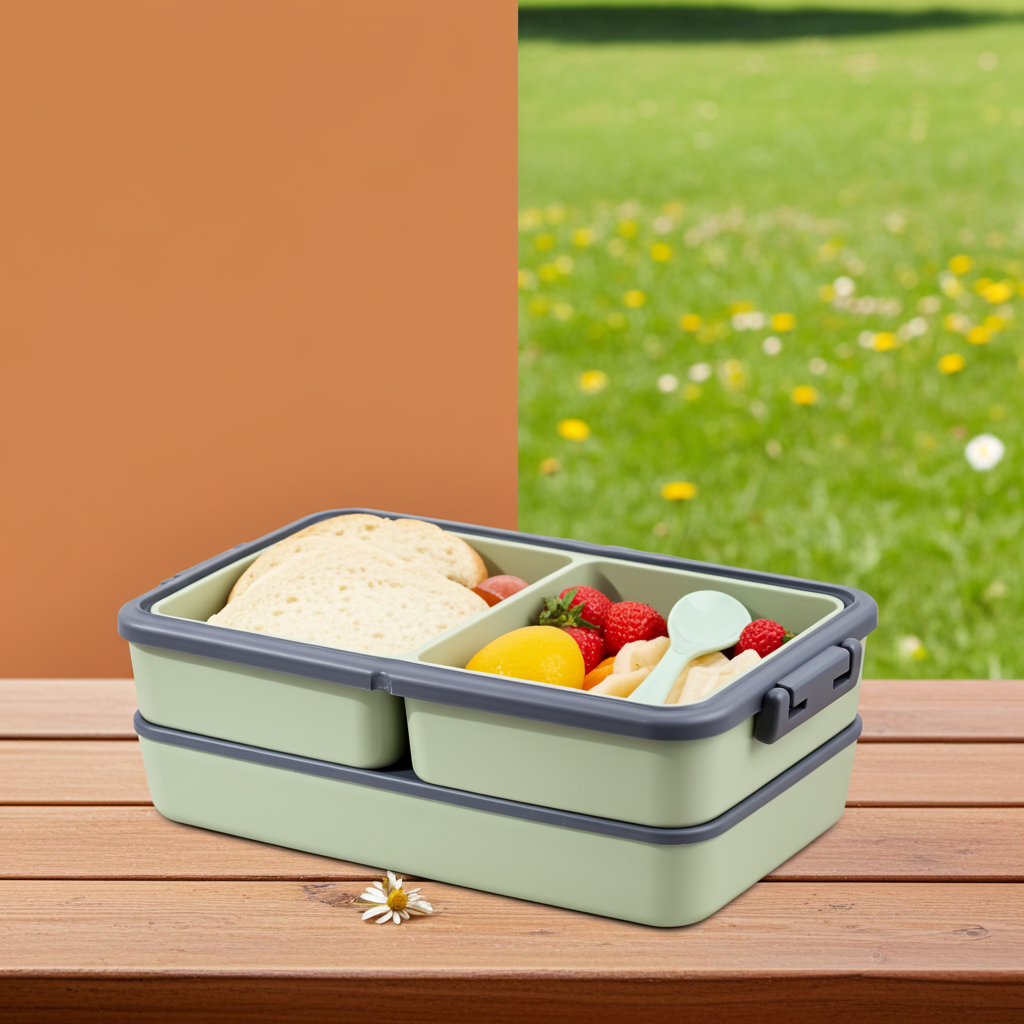 All-in-One Lunch Box with Removable Compartments, 2 Tier and 3 Compartment Design Food Containers for Lunch Snacks,Lunch Box for Adults, Office Men & kids Microwave Safe Lunch Box(1400ML, Multicolor)