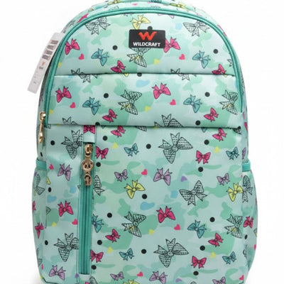 Backpack with butterfly pattern on a white background