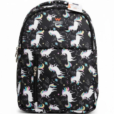 Wildcraft Celestial Unicorn backpack with multi-compartment layout and celestial unicorn print on durable fabric