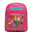 Pink backpack with cartoon characters and 'TomX' branding on a white background