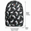 Backpack with unicorn pattern and measurements on a white background