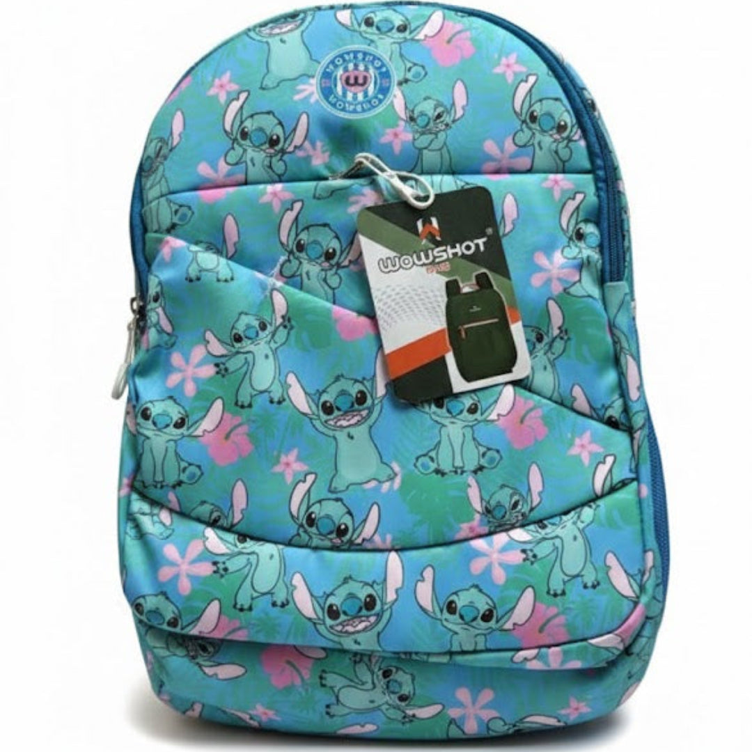 Backpack with cartoon character pattern on a white background