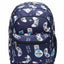 Navy blue backpack with gaming console pattern on a white background