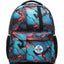 Backpack with blue and red abstract design on a white background