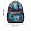 Multicolored backpack with dimensions on a white background