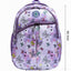 Backpack with butterfly pattern and dimensions on a white background